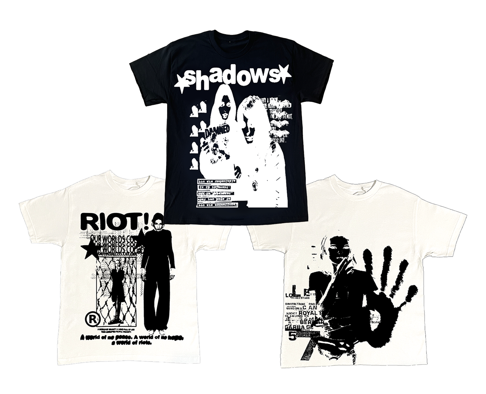 Riot Tee, Shadows Tee, Glitch Tee