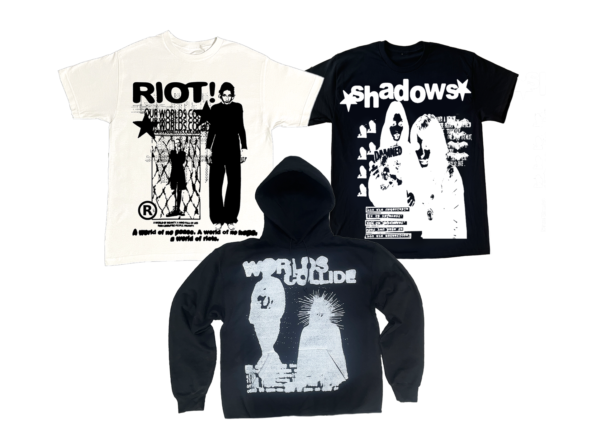 Riot Tee, Shadows Tee, Worlds Collide Hoodie Bundle