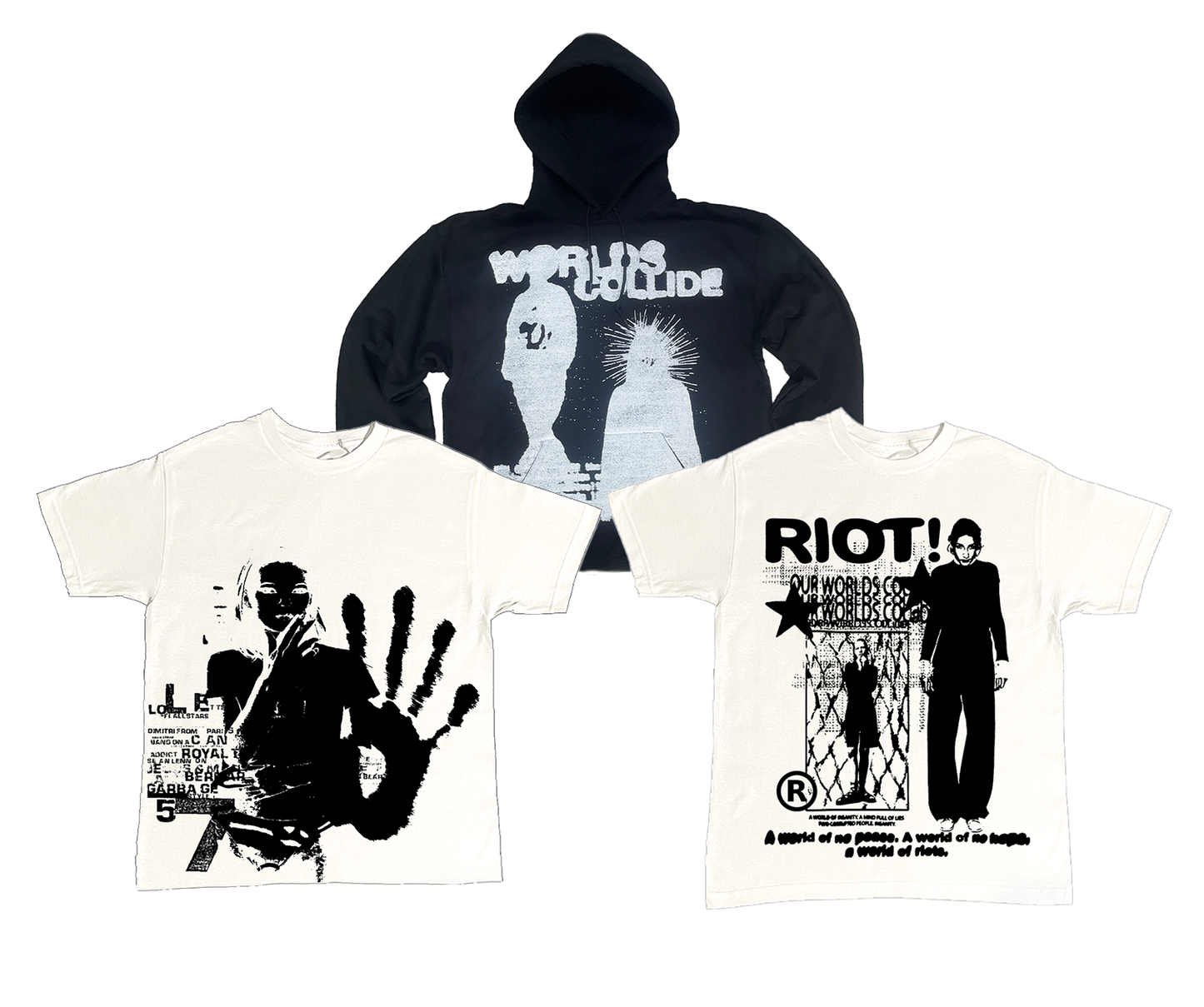 Worlds Collide Hoodie, RIot Tee, Glitch Tee Bundle